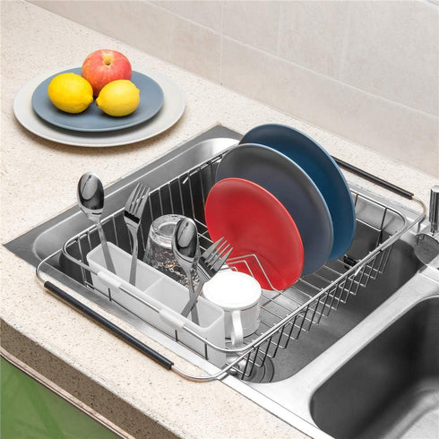SANNO Utensil Drying Rack, Plastice Utensil Silverware Storage Holder fit for Dish Rack Over Sink, Chopsticks/Spoon/Fork/Knife Drainer Basket Flat...