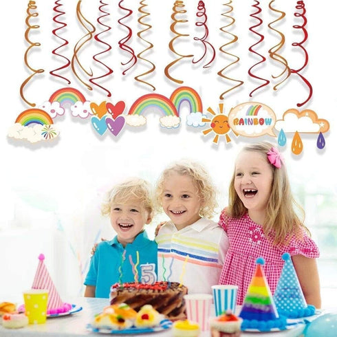 15Ct Rainbow Hanging Swirl Decorations - Sunshine Birthday Party Supplies Fan Decors...