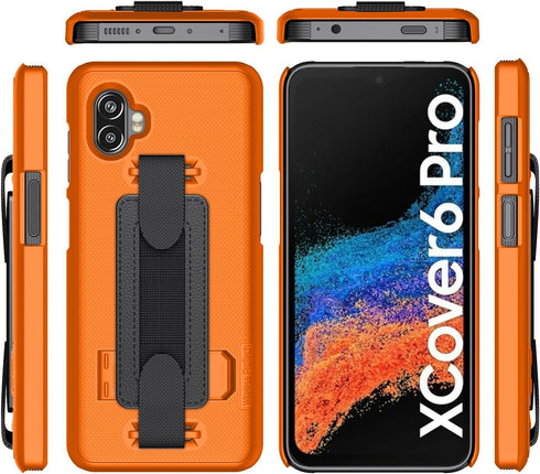 Case Compatible with Samsung Galaxy XCover6 Pro (SM-G736), Shell Case with Hand Strap, Kickstand and Screen Protector (Orange)...