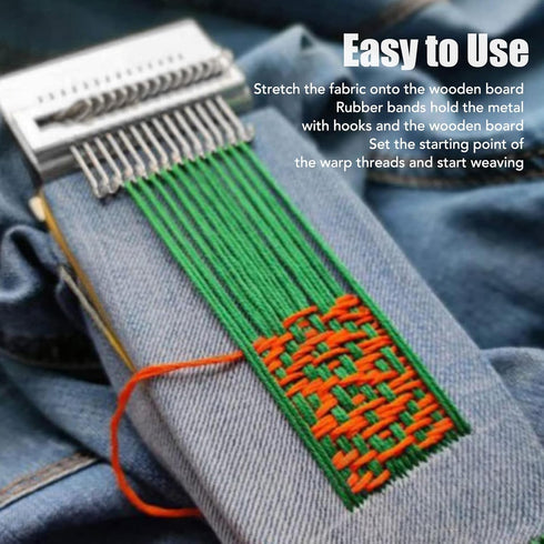 Tissting Mini Darning Loom 14 Hooks, Weaving Loom with Rubber Bands and Wooden Boards, Bracelet Making Kit String for Beginners Quickly Mending Je...
