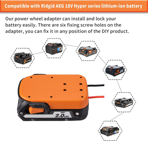 Power Wheel Adapter for Ridgid AEG 18V Hyper Lithium Battery Adapter with Fuse & Wire Terminal,14 Gauge Wire Power Convertor for DIY RC Trucks, RC...