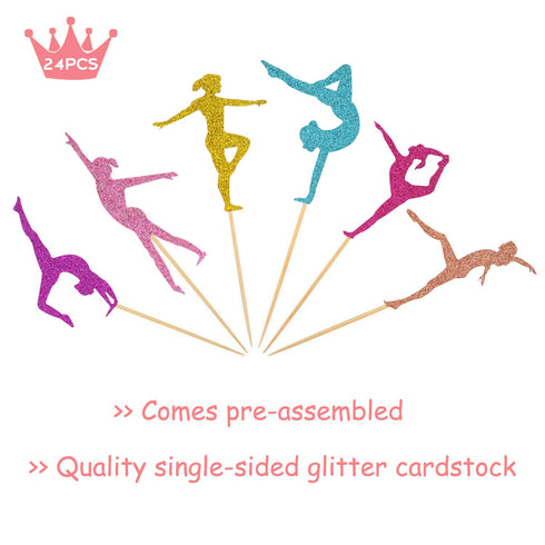 Gymnastics Cupcake Topper Gymnast Themed Cake Food Fruit Dessert Appetizer Picks Girl Birthday Party Supplies Colorful Glitter Decorations Set of ...