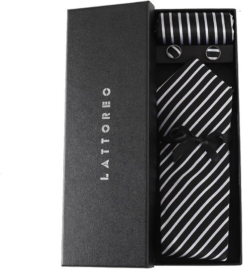 Classic Strip Mens Ties Set Silk Necktie Pocket Square Cufflinks Set Gift Set...