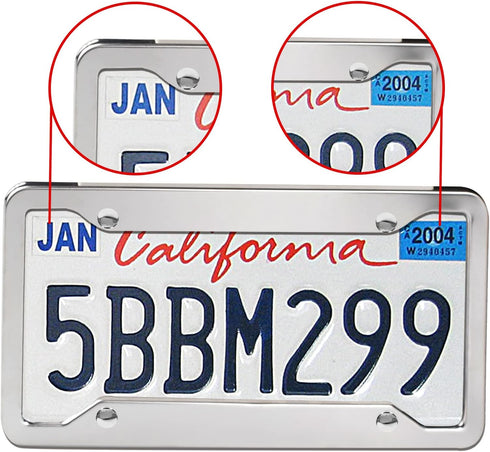 2 Pcs 4 Holes Stainless Steel License Plate Frame?Car License Plate Holder Bracket with Mount Hardware ?Screw? Caps Cover Set Car Accessories...