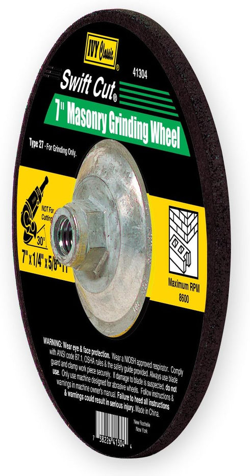 IVY Classic 41304 Swift Cut 7-Inch x 1/4-Inch x 5/8-Inch - 11 Threaded Arbor, Masonry Depressed Center Wheel With Hub for Grinders, 1-Piece...
