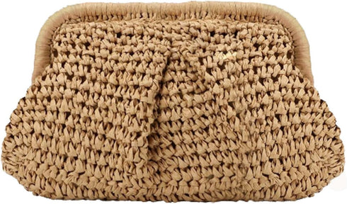 Straw Clutch Purse for Women Cloud Dumpling Pouch Beach Crossbody Shoulder Bag Summer Beach Clutch Woven Handbag...