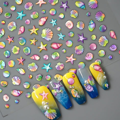 5D Summer Nail Art Stickers, 5D Embossed Ocean Nail Decals Seashell Starfish Whelks Ocean Summer Nail Art Supplies Luxurious Summer Nail Design fo...