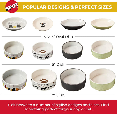 SPOT by Ethical Products - Heavy Ceramic High Gloss Dog Bowl Cat Bowl Durable Dog Food and Water Pet Dish - Dishwasher Safe - BEST FRIENDS OVAL CA...