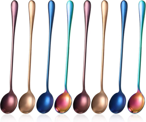 8 Pieces Long Handle Tea Spoon Stainless Steel Coffee Mixing Spoons Teaspoon for Mixing, Cocktail Stirring, Coffee, Milkshake, Cold Drink, 7.48 In...
