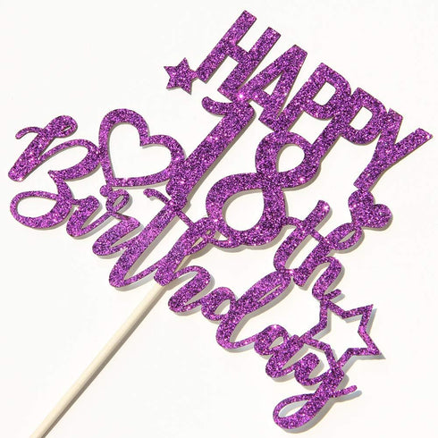 INNORU Purple Glitter Happy 18th Birthday Cake Topper for Cheers to 18 Years - Eighteen AF Birthday Party Cake Decorations...