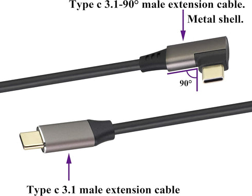90 Degree Type C 3.1 Extension Cable 4K@60Hz Right&Left Angle Type C 3.1 USB Male to Male Connector Cable Supports Charging,Data,Audio,Video Cable...