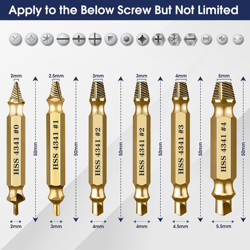 Damaged Screw Extractor Kit Stripped Screw Extractor Set DIY Hand Tools Gadgets Gifts for Men Broken Bolt Extractor Remover Sets, 6PC HSS Drill Bi...