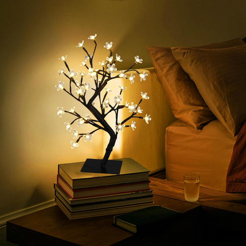 PEIDUO 17.5 Inch Lighted Cherry Blossom Tree, 48 Warm White Lights Plug in Adapter, Light up Bonsai Tree for Christmas Indoor Home Bedroom Living ...