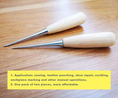 ZLKSKER (Pack of 2) Wooden Handle Leather Drillable Stitching Sewing Awl, Punch Hole Gadget Tool...