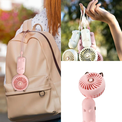 QearFun Handheld Lanyard Fan Portable, Mini Hand Held Fan with USB Rechargeable Battery, 3 Speed Strong Personal Table Fan, 8-12 Hours Small Makeu...