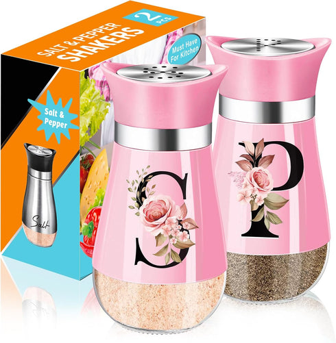 Salt and Pepper Shakers Set, 4 oz Pink Kitchen Accessories, Stainless Steel & Glass Spice Dispenser Classic, Refillable Design, Farmhouse Salt Pep...