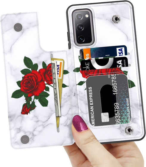 LETO Galaxy S20 FE Case,Flip Folio Leather Wallet Case Cover with Fashion Flower Designs for Girls Women,with Card Slots Kickstand Protective Phon...