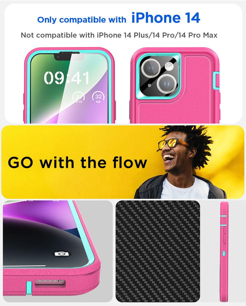 AICase for iPhone 14 Case Built-in Kickstand with Glass Screen Protector+Camera Lens,Heavy Duty Drop Protection Full Body Rugged Shockproof Milita...