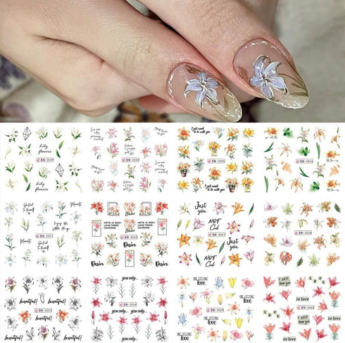 Flowers Nail Art Stickers Spring Blossom Water Transfer Nail Decals Flowers Water Transfer Nail Stickers Yellow Flowers Nail Art Design Decals for...
