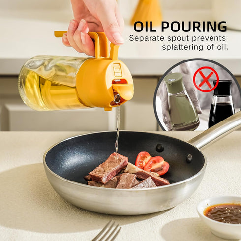 2 in 1 Glass Oil Sprayer&Dispenser:Large Olive Oil Dispenser for Kitchen Cooking,17oz/500ml Glass Oil Dispenser Spray Bottle for Searing Meat,Diet...