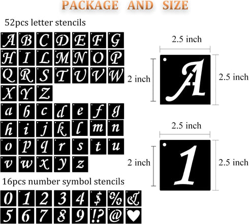 Alphabet Letter Stencils 2 inch, 68 Pcs Reusable Plastic Letter Number Symbol Stencil Kit for Painting on Wood, Wall, Fabric, Rock, Chalkboard, Si...