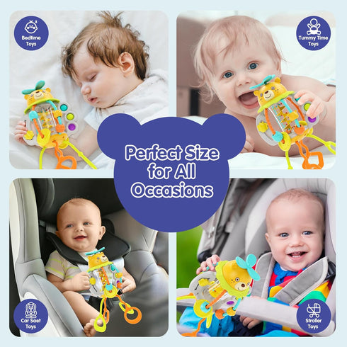 HOLA Montessori Toys for 1 year old Boy-Rattle Teething Toys Baby Toys 0-6 Months Baby Toys 6-12 Months, Silicone Pull String Toys Sensory Toys fo...