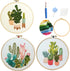 Highkick Embroidery Starter Kits for Adults Beginners with Stamped Pattern, Embroidery Floss + Needles + Hoop, Cactus Series, 3 Pack...