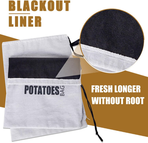 Potato Onion Storage Bag, Fabric Onion and Potatoes Storage Bag, Washable Garlic Potatoes Onions Keeper with Drawstring for Pantry, 2 Pack (Potato...