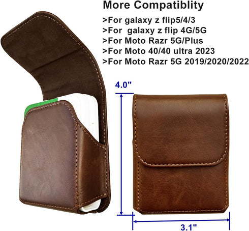 for Samsung Galaxy Z Flip 5/4/3 Belt Holster Phone Case, Leather Phone Pouch, Belt Clip Phone Holder for Motorola Razr + 2023, 40 Ultra, Razr 5G (...