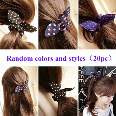 AKOAK 20 Pcs Per Pack Lovely Baby Girl's Rabbit Ear Hair Tie Bands Polka Dot Leopard Trip Ponytail Holder...