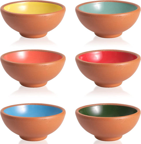 KUYUCU Small Pinch Bowls – 2.5 OZ Terracotta Sauce Cups with 2 Wooden Spoons – Prep Bowls, Dipping Bowls, Soy Sauce Dish, Dessert Bowls - Set of 6...
