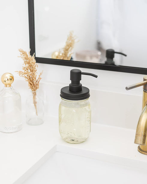 Jarmazing Products Mason Jar Soap Dispenser - Black - 16 oz Ball Mason Jar Liquid Dispenser for Kitchen & Bathroom - Glass - Kitchen Soap Dispense...