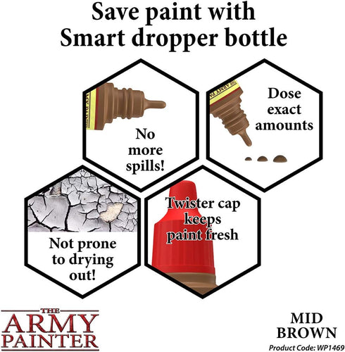 The Army Painter Mid Brown Quickshade Wash - Non-Toxic Lightly Pigmented Water Based Wash Paint for Tabletop Roleplaying, Boardgames, and Wargames...