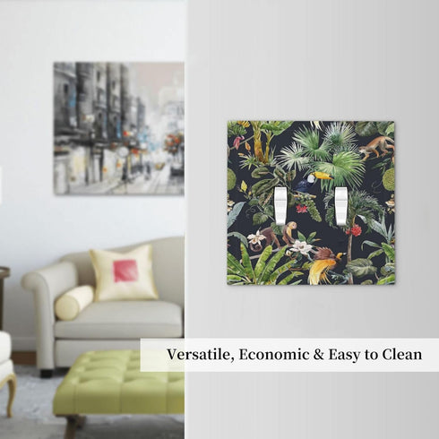 Floral Tropical Jungle Animals Double Toggle Light Switch Cover Decorative Palm Trees 2 Gang Wall Plate Electrical Faceplate for Bathroom Home Liv...