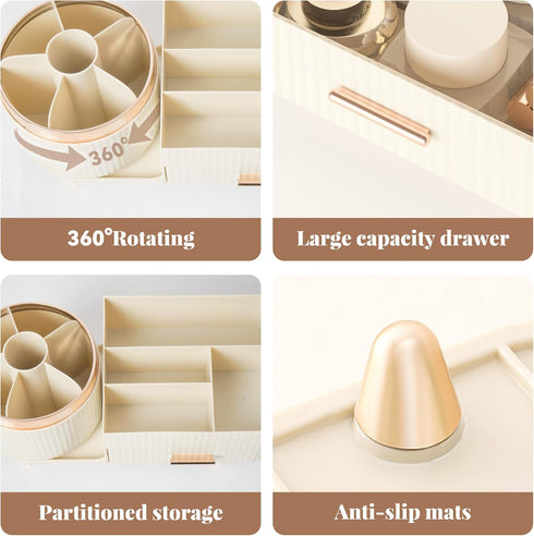 360 Rotating Makeup Organizer for Vanity with Drawers,Large Spinning Makeup Skincare Organize,Cosmetic Organizer for Skincare Fit Bathroom,Bedroom...
