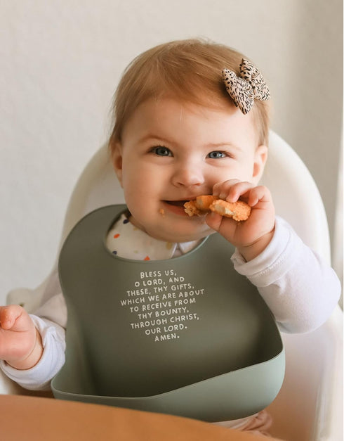 Be A Heart Adjustable Waterproof Bib, Silicone Feeding Bib, Catholic Meal Prayer Bib...