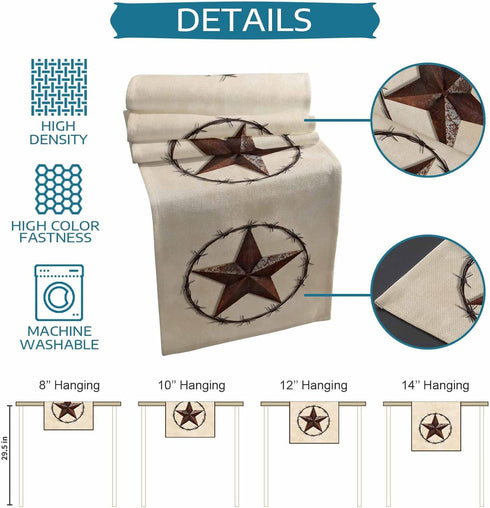 Texas Western Star Rustic Table Runner-Cotton linen-Long 72 inche Barn Star Dresser Scarves,Kitchen Coffee/Dining Farmhouse Cowboy Tablerunner for...