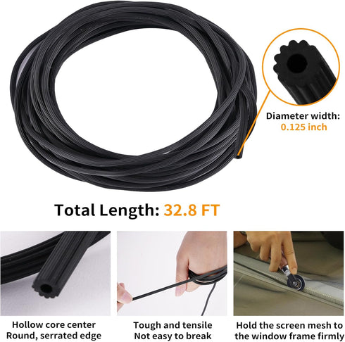 4 in 1 Window Screen Repair Tool Kit,Including 32Ft Spline Replacement,Steel Roller Tool with Bearing,Spline Removal Hook and High Quality Scissor...