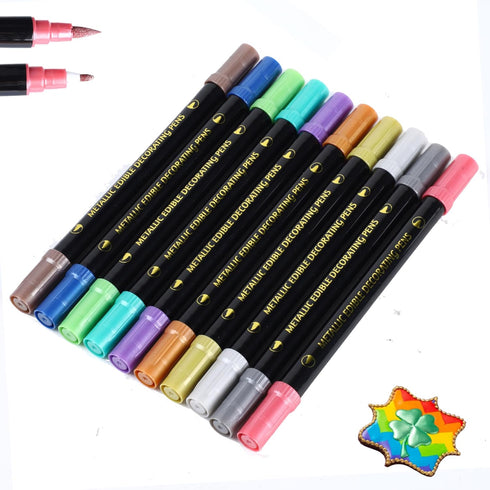 EDIBLE METALLIC MARKERS, 10PCS UPGRADE FOOD GRADE GOLD SHIMMERING PENS FOR COOKIE/CAKE/CUPCAKE/FONDANT/BAKING DECORATING BY PREATOC...