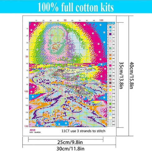 Moonlight Stamped Cross Stitch Kits - Beach Night Landscape Counted Cross Stitch Kits for Beginners Adults Needlepoint Cross-Stitch Patterns Dimen...