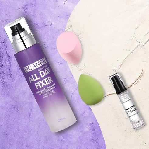 UCANBE Makeup Setting Spray + Face Primer + Make Up Sponge, Gel-Based Hydrating Primer, Lightweight, Long Lasting Matte Finishing Spray,Beauty Ble...