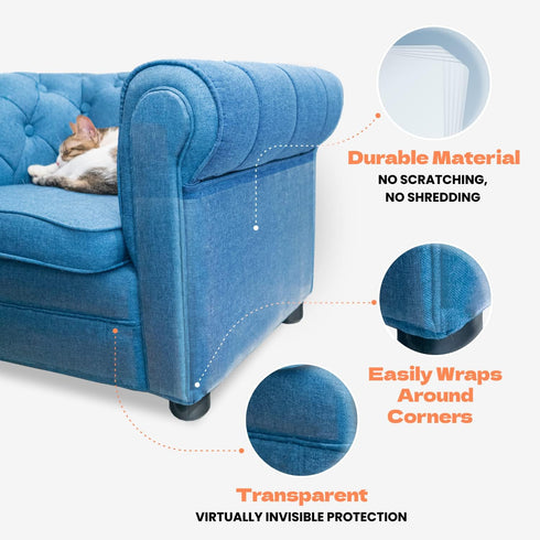 Cat Scratch Couch Protector - 12XL Sheets, Clear (Almost Invisible), Extra Durable, Easy to Customize, Residue-Free Furniture Protector...