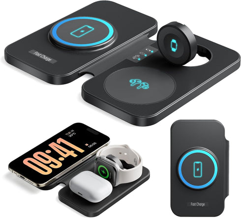 3 in 1 A pple Charging Station for iPhone15/14/13/12 Series,MagneticTravel Charger for Multiple Devices for Air Pods,Foldable Wireless Charging Do...