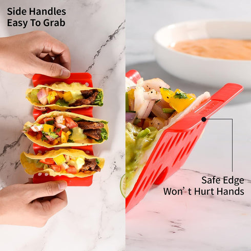 Premium Large Taco Holder Stand, Colorful Holders Set of 6 or 4 for 3 Tacos, Soft or Hard Shell Holder, Street Rack, Tray Plates, BPA Free, Dishwa...