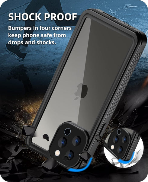 WIFORT for iPhone 12 Pro Waterproof Case Built-in Screen Protector Water Resistant Cover Protective Drop Protection Hard, Shockproof Full Body Def...