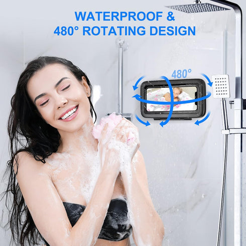 KUNSLUCK Shower Phone Holder Waterproof, 480° Rotation Shower Phone Mount, Anti-Fog HD Sensitive Touch Screen Phone Holder for Shower, Bathtub, Co...