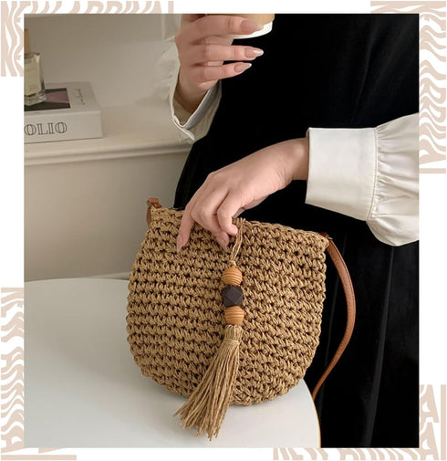 Fashionable Straw Crossbody Bag for Women, Spacious Hand-Woven Purse with Classic Satchels, Rattan Handbag for Beach...