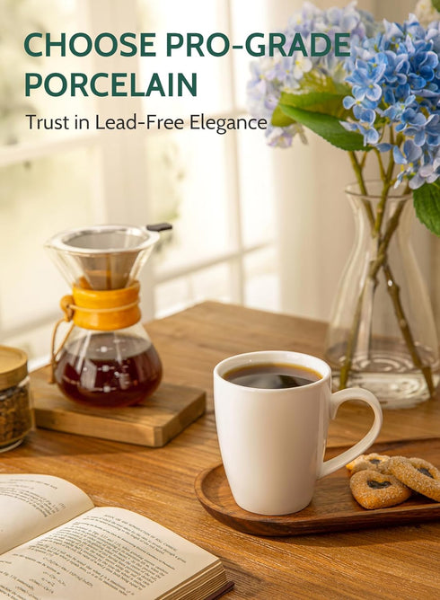 Sweese Porcelain Coffee Mugs - 16 Ounce (Top to the Rim) for Coffee, Latte, Tea, Cocoa, Set of 4, White...