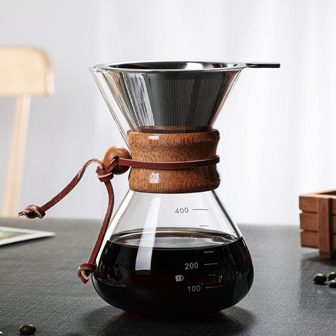 Pour Over Coffee Maker, 400ML Glass Coffee Maker with Double Layer Stainless Steel Filter, Coffee Dripper Brewer Glass Coffee Pot, Holds 2 to 3 Cu...