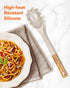 Silicone Pasta Fork, Kitchen Heat Resistant Noodle Spoon Server, BPA Free Spaghetti Strainer,12.8 inch (Khaki & Blue)...
